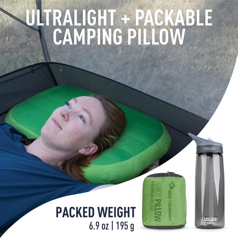 Sea to Summit Aeros Premium Inflatable Travel Pillow, Deluxe (22 x 14), Lime - Image 2